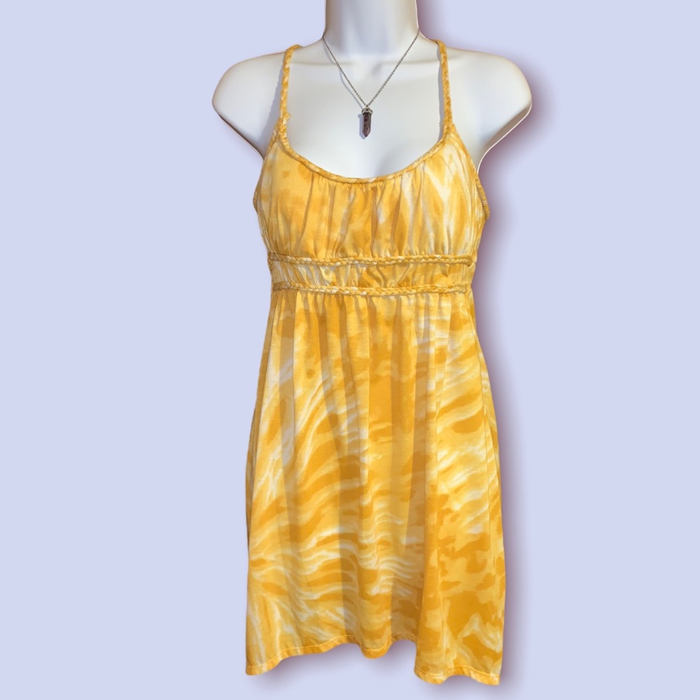 Yellow Tie-Dye Summer Sundress Braided Criss-Cross Back Detail